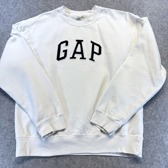GAP Tops - Gap Crewneck Sweatshirt XL Cream White Embroidered Logo Preppy Retro VTG Style